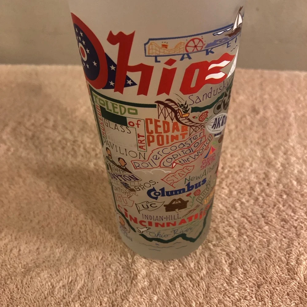 Lot of 2 6” Frosted Ohio & Cleveland Souvenir Glasses